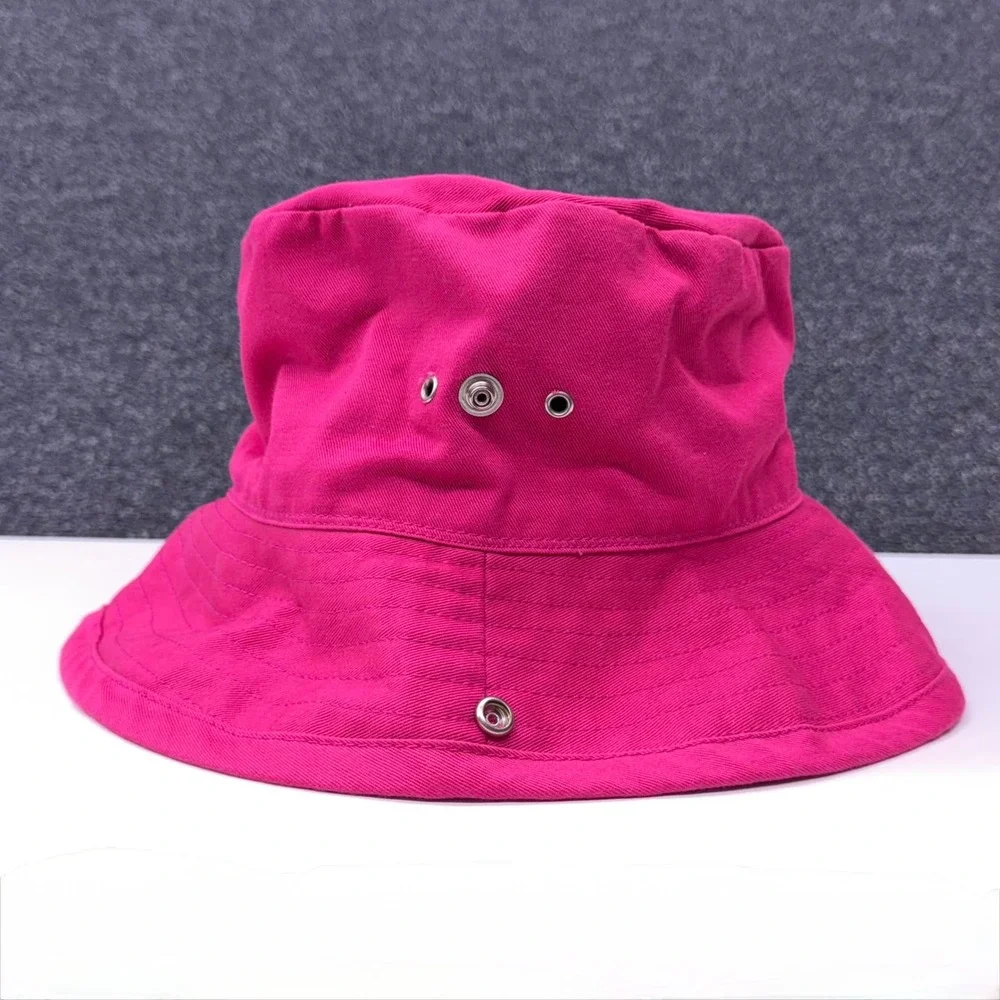 Vintage J Crew Hot Pink Cotton Bucket Hat Made in USA Safari Snap Brim Medium‎